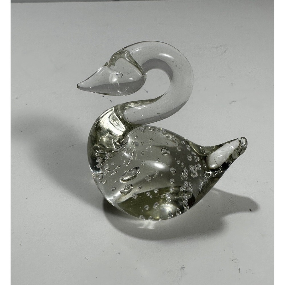 Vintage Swan Bird Clear Glass Figurine Paperweight‎ 3x3.5 in Unbranded